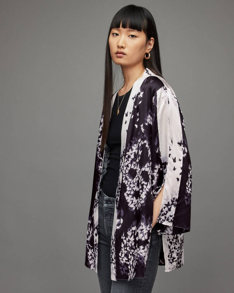 Allsaints Casi Orsino Kimono Blast Dam Svarta Vita | SE.WM181X-4163