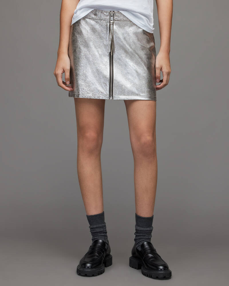 Allsaints Cleo Läder Kjolar Dam Silver | SE.WL022X-34