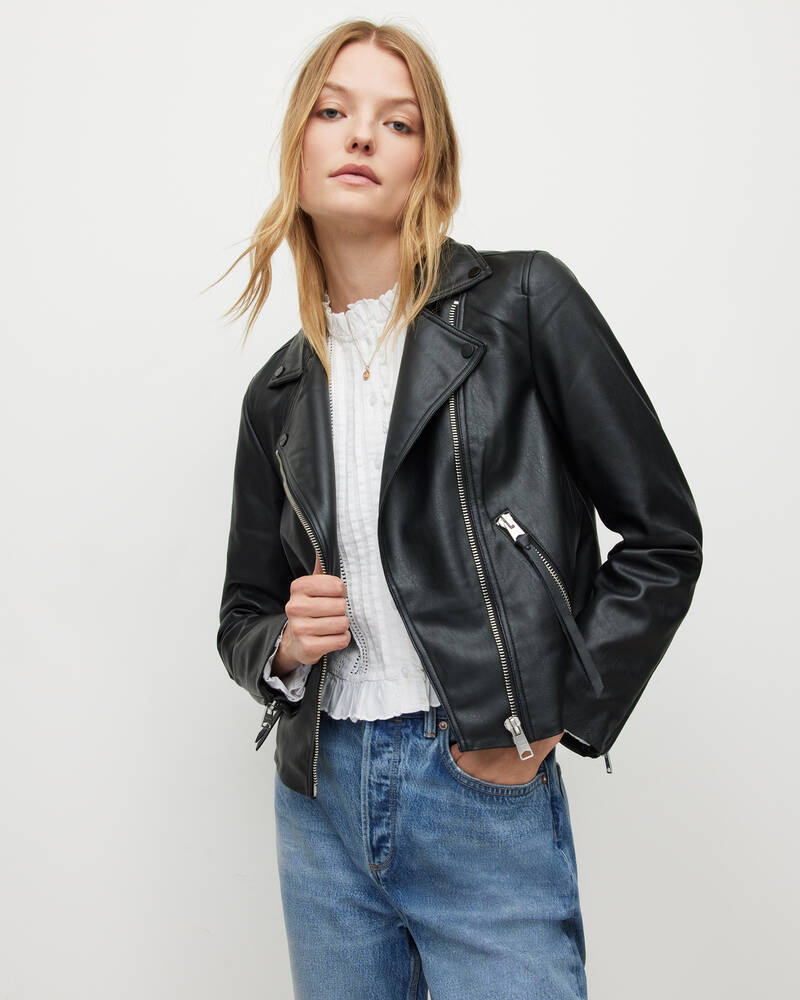 Allsaints Dalby Faux Biker Jacka Dam Svarta | SE.WL073X-5