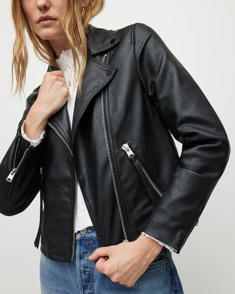 Allsaints Dalby Faux Biker Jacka Dam Svarta | SE.WL073X-5