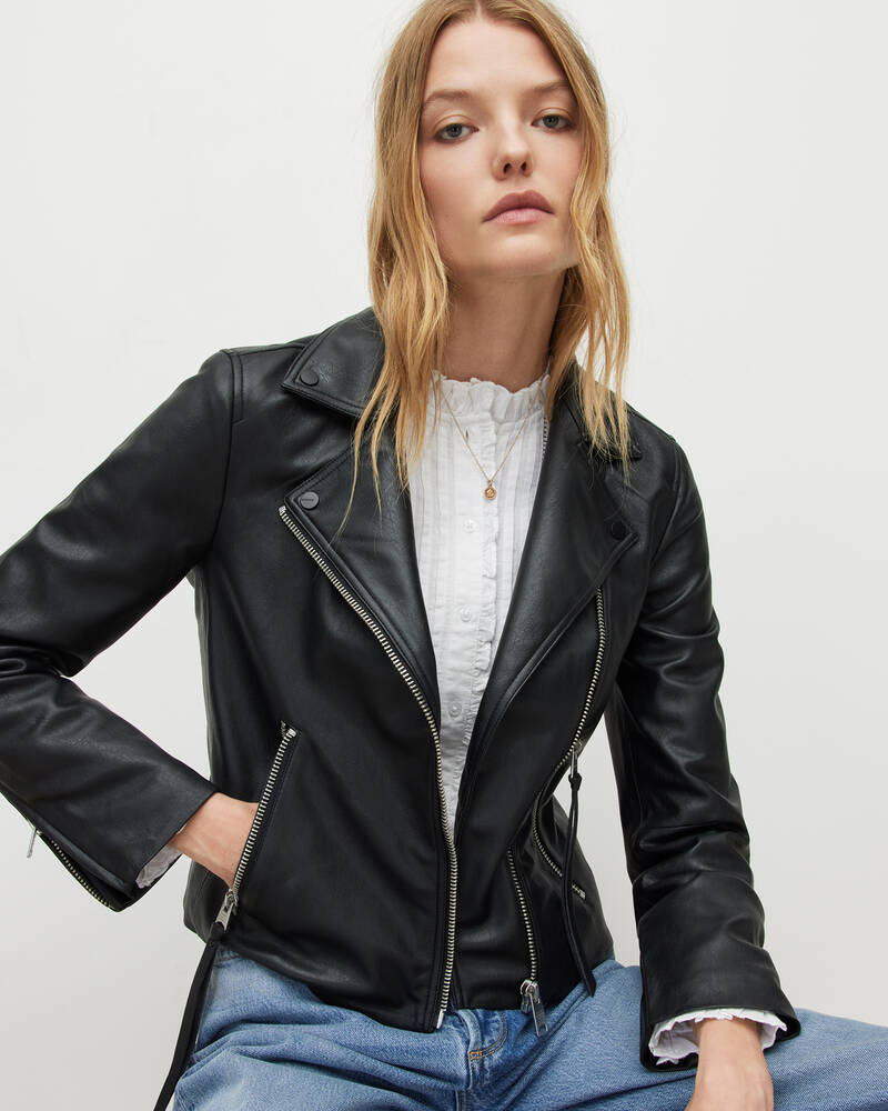 Allsaints Dalby Faux Biker Jacka Dam Svarta | SE.WL073X-5