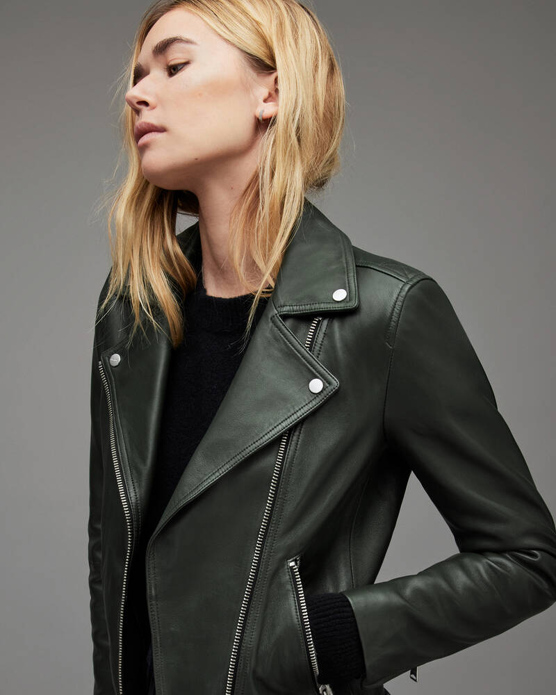 Allsaints Dalby Läder Biker Jacka Dam Gröna | SE.WL018N-2426