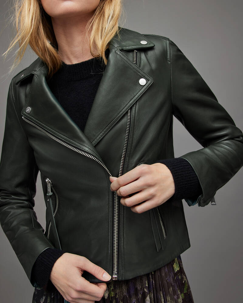 Allsaints Dalby Läder Biker Jacka Dam Gröna | SE.WL018N-2426