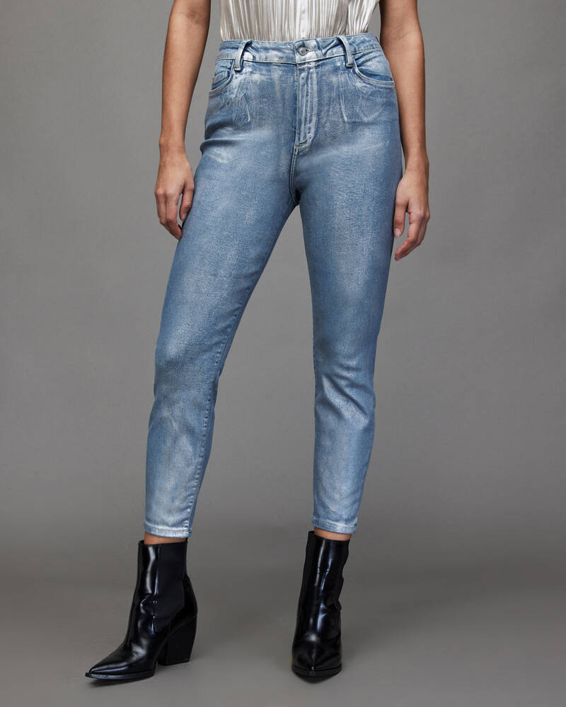 Allsaints Dax High Rise Metallic Mager Jeans Dam Indigo Blå | SE.WE021X-2824