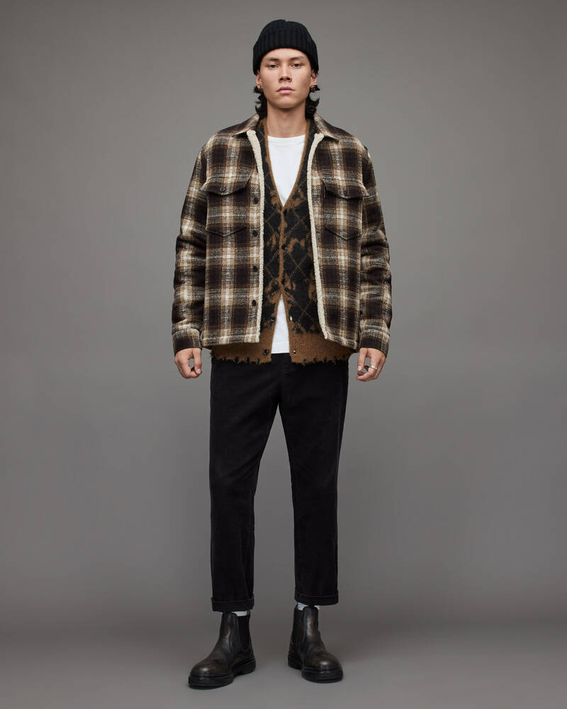 Allsaints Deville Checked Sherpa Fodrade Jacka Herr Ecru | SE.MJ104X-35