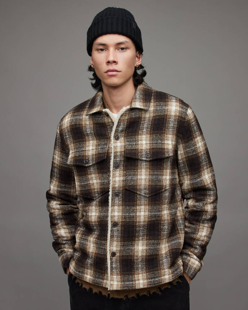 Allsaints Deville Checked Sherpa Fodrade Jacka Herr Ecru | SE.MJ104X-35