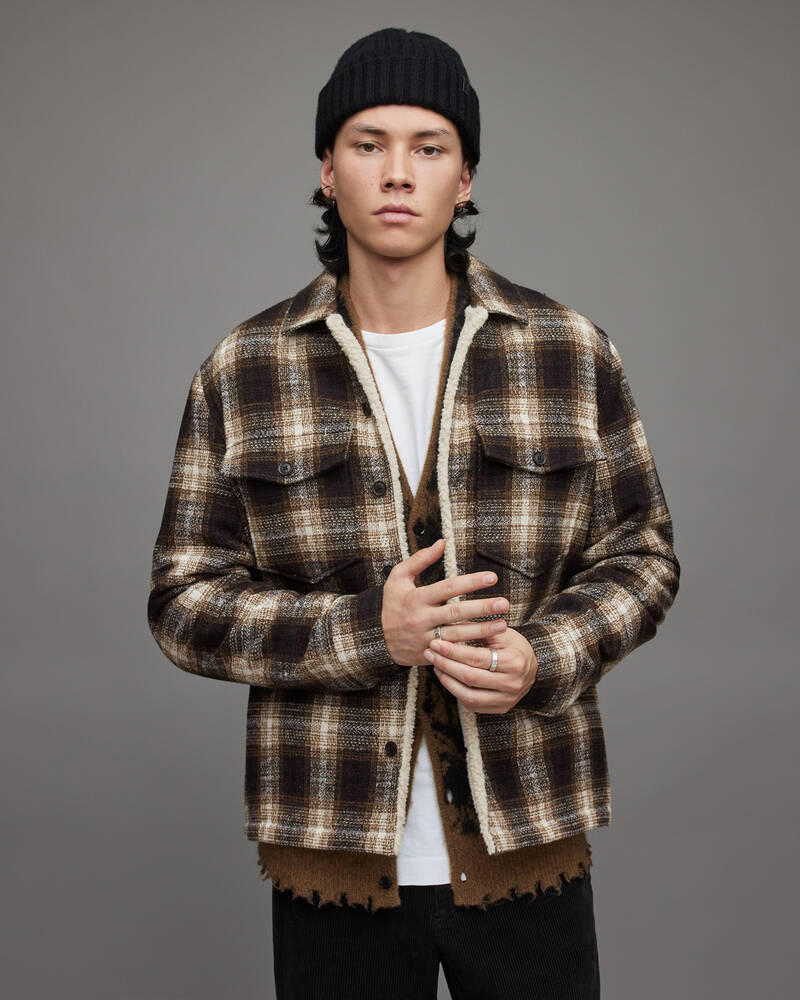 Allsaints Deville Checked Sherpa Fodrade Jacka Herr Ecru | SE.MJ104X-35