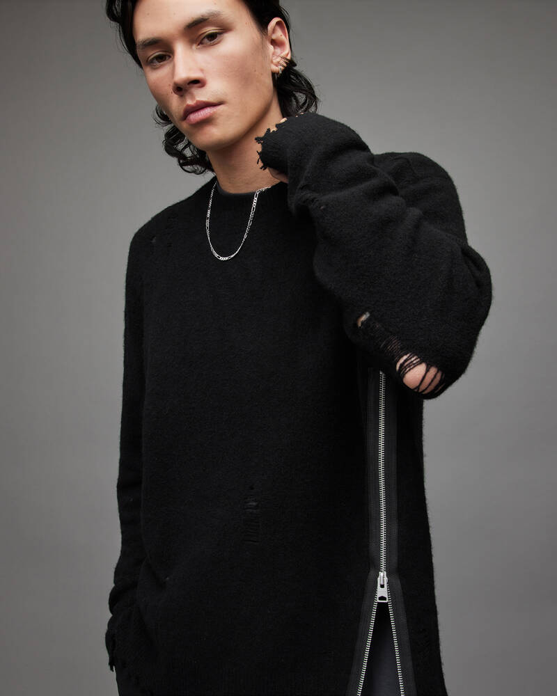 Allsaints Disorder Crew Jumper Stickat Herr Svarta | SE.MK027X-5