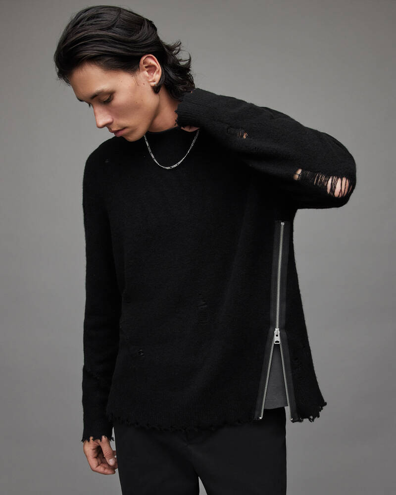 Allsaints Disorder Crew Jumper Stickat Herr Svarta | SE.MK027X-5