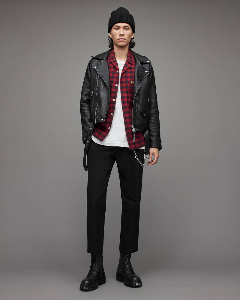 Allsaints Dren Läder Biker Jacka Herr Svarta | SE.ML089X-5