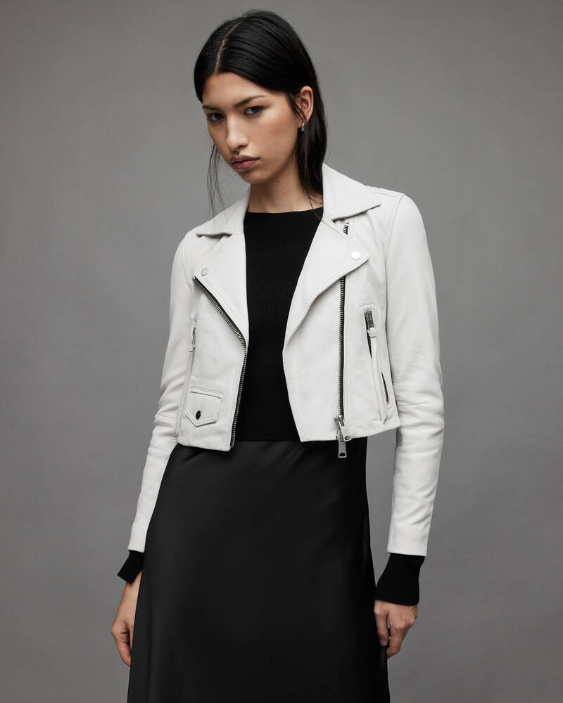 Allsaints Elora Läder Biker Jacka Dam Vita | SE.WL143S-10