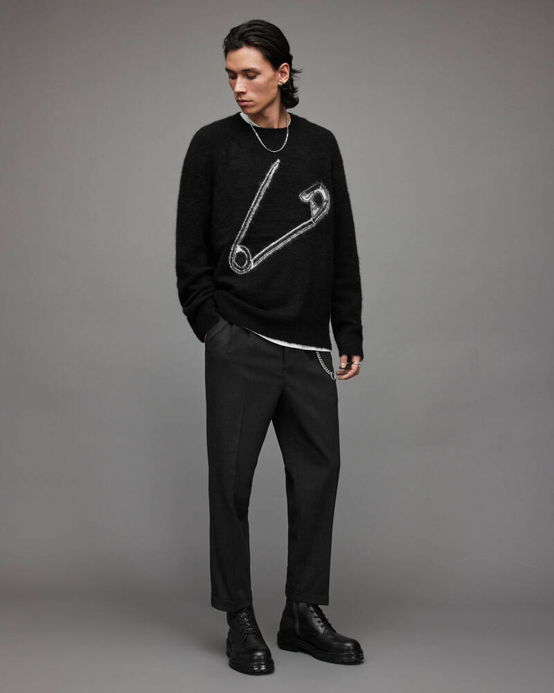 Allsaints Eraze Crew Jumper Stickat Herr Svarta | SE.MK026X-5