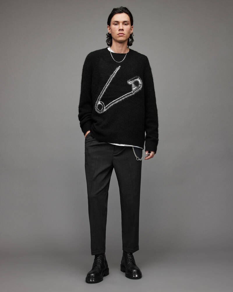 Allsaints Eraze Crew Jumper Stickat Herr Svarta | SE.MK026X-5