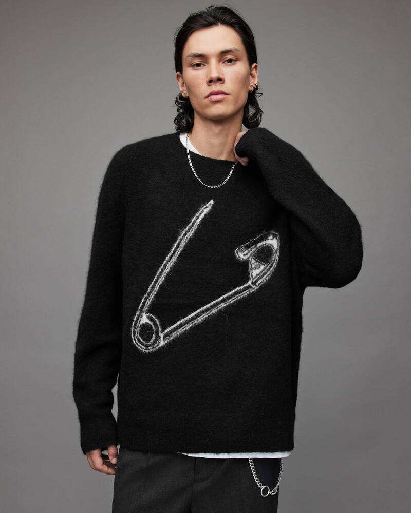 Allsaints Eraze Crew Jumper Stickat Herr Svarta | SE.MK026X-5