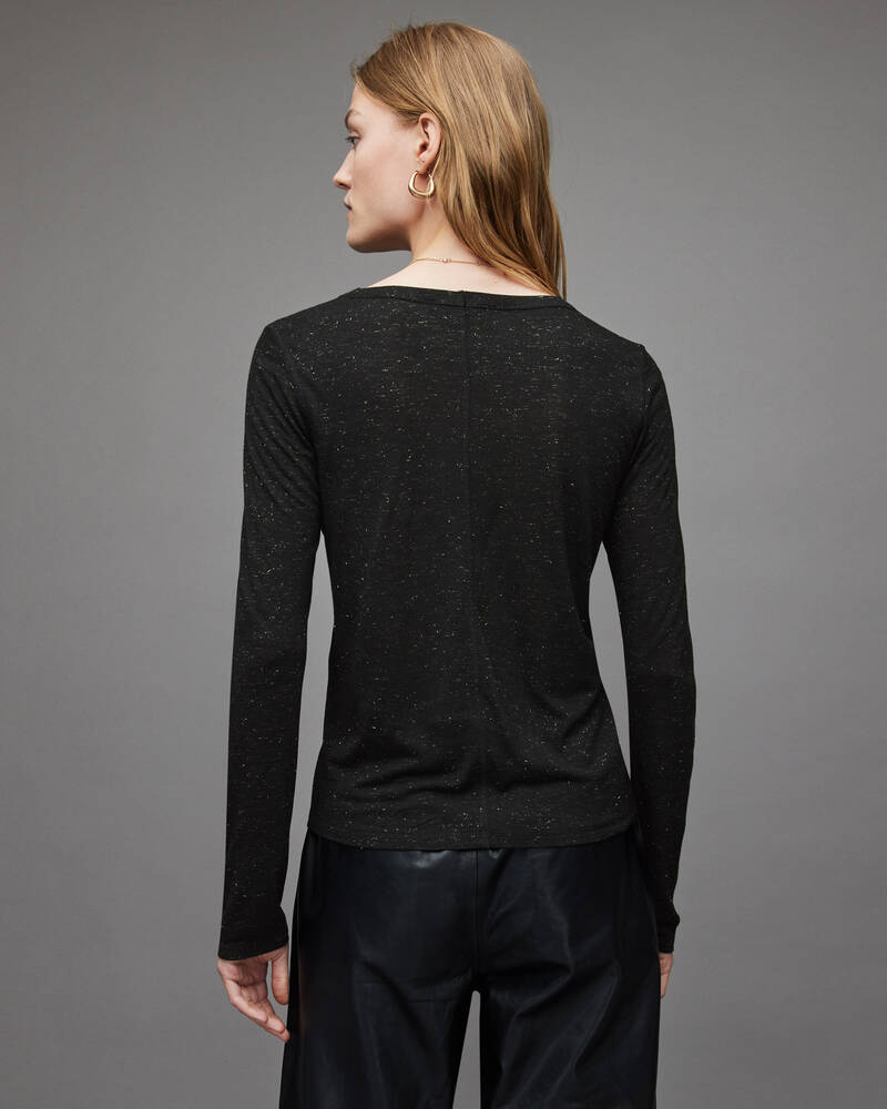 Allsaints Esme Shimmer Long Sleeve T-shirt Dam Svarta | SE.WM103X-5