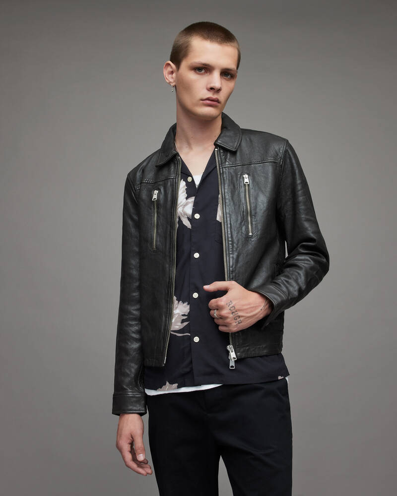 Allsaints Foster Läder Jacka Herr Svarta | SE.ML017X-162