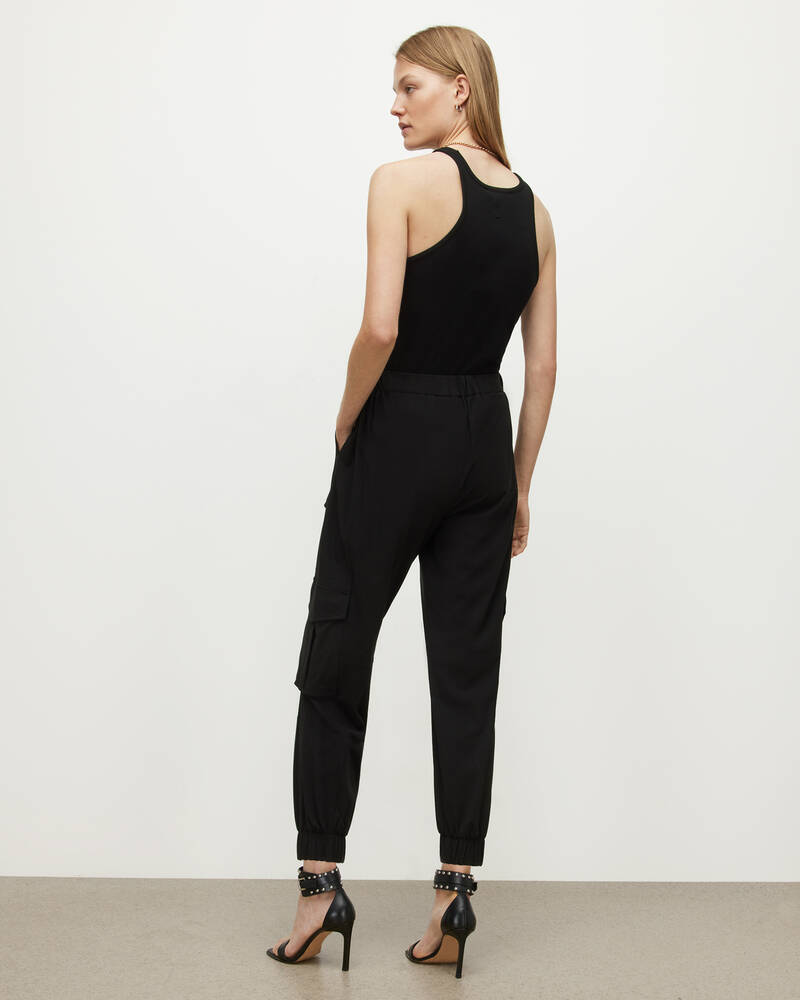 Allsaints Frieda High Rise Jersey Cargo Långbyxor Dam Svarta | SE.WP021X-5