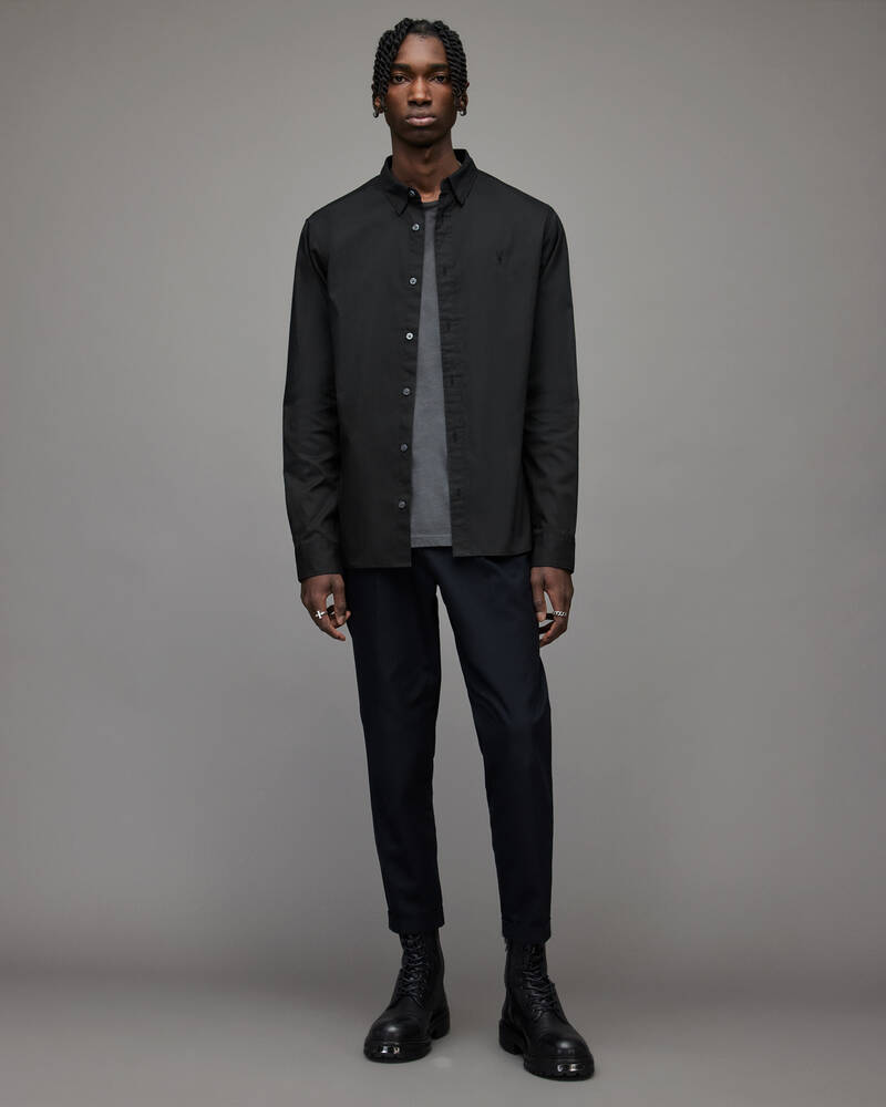 Allsaints Hawthorne Ramskull Stretch Fit Shirt Skjorta Herr Svarta | SE.MS254U-5