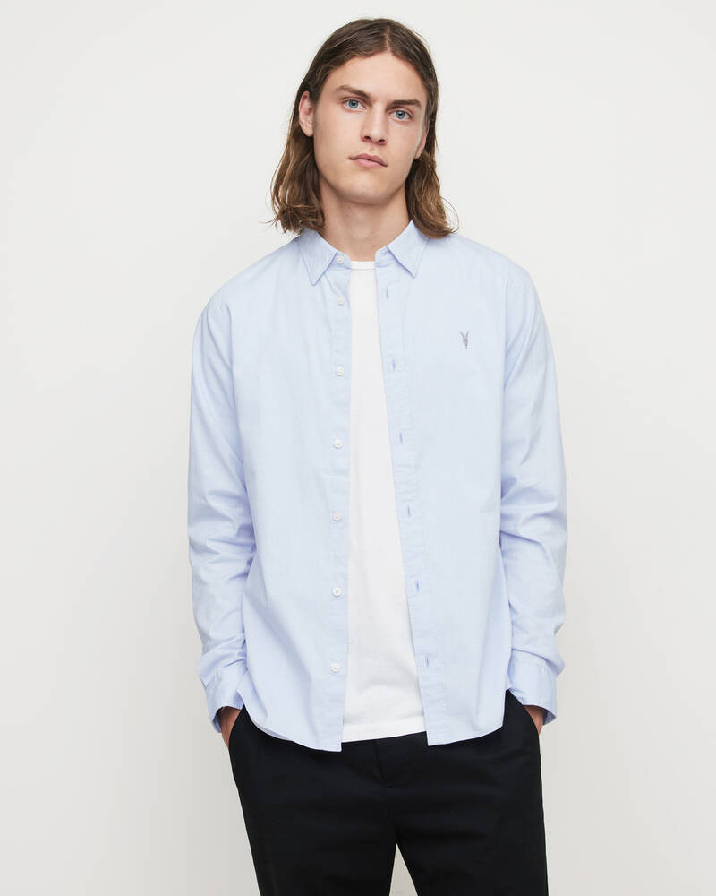 Allsaints Hawthorne Ramskull Stretch Fit Shirt Skjorta Herr Ljusblå | SE.MS255U-709