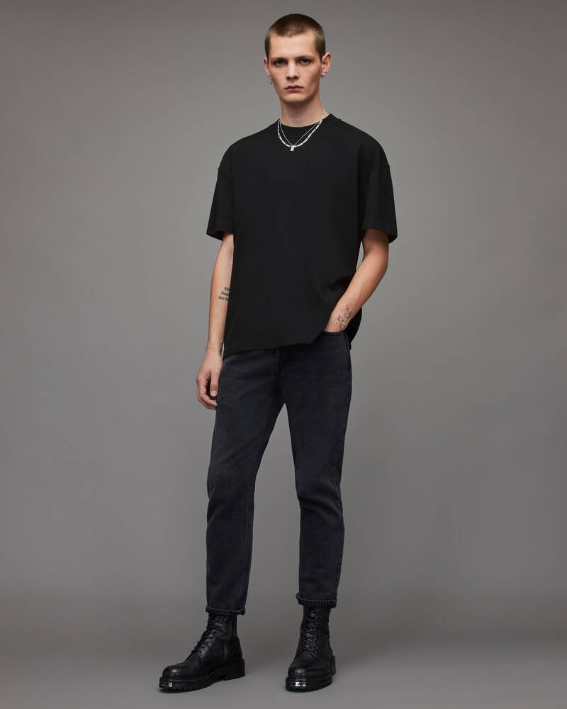 Allsaints Isac Oversized Crew T-shirt Herr Svarta | SE.MD105V-451