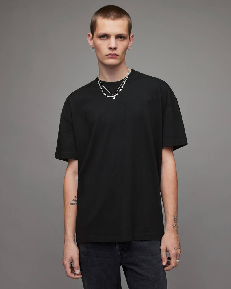 Allsaints Isac Oversized Crew T-shirt Herr Svarta | SE.MD105V-451