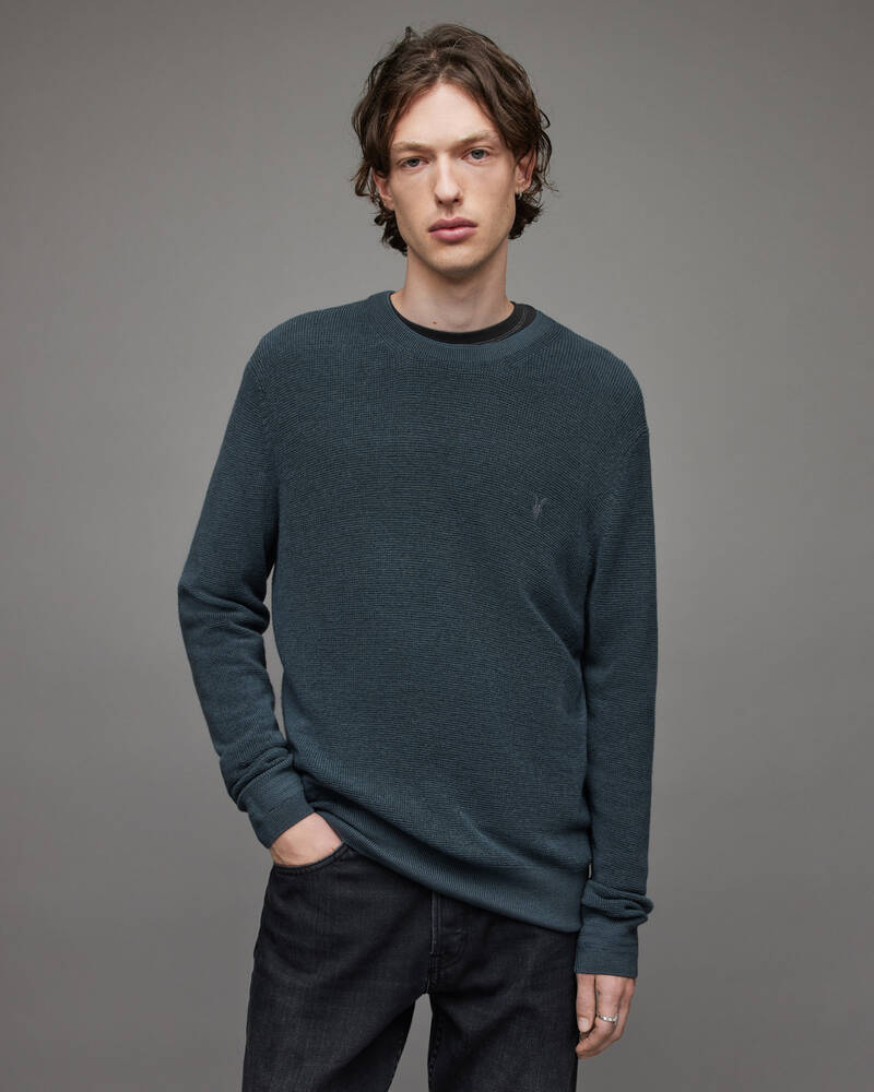 Allsaints Ivar Merino Crew Jumper Stickat Herr Grå Blå | SE.MK081X-4777