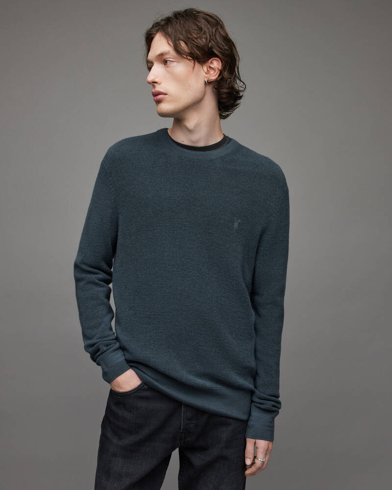 Allsaints Ivar Merino Crew Jumper Stickat Herr Grå Blå | SE.MK081X-4777