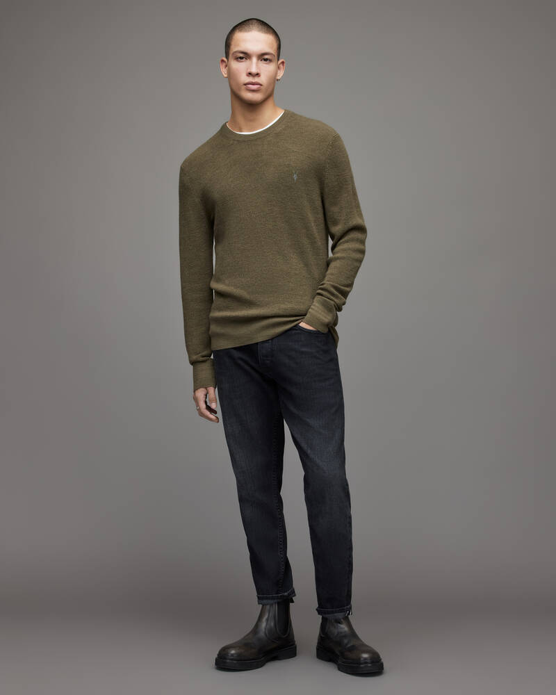 Allsaints Ivar Merino Crew Jumper Stickat Herr Olivgröna Gröna | SE.MK083X-4129