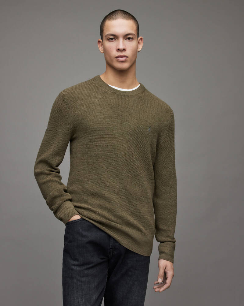 Allsaints Ivar Merino Crew Jumper Stickat Herr Olivgröna Gröna | SE.MK083X-4129