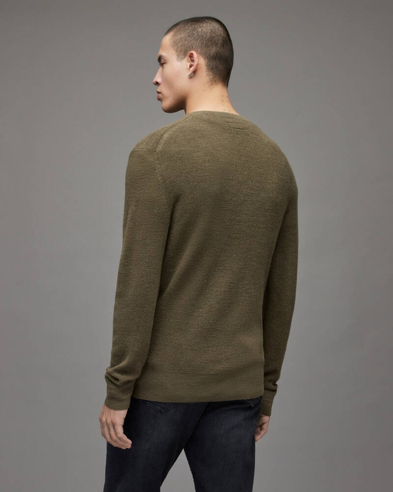 Allsaints Ivar Merino Crew Jumper Stickat Herr Olivgröna Gröna | SE.MK083X-4129