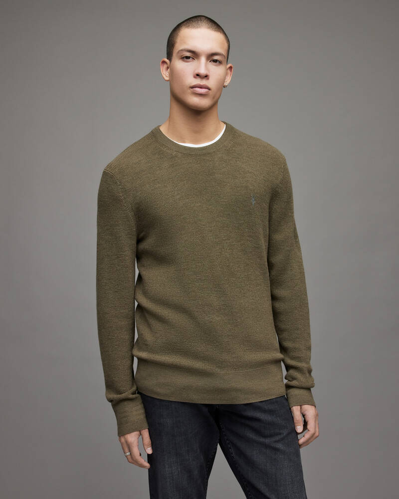 Allsaints Ivar Merino Crew Jumper Stickat Herr Olivgröna Gröna | SE.MK083X-4129