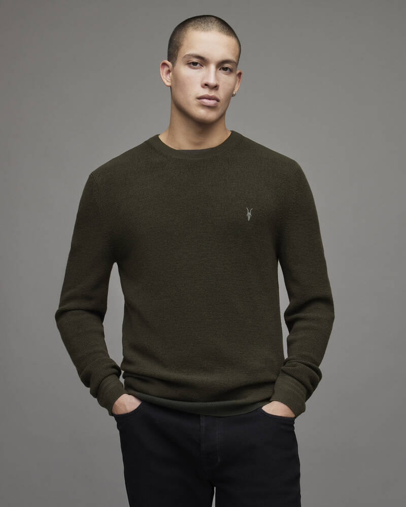 Allsaints Ivar Merino Crew Jumper Stickat Herr Gröna | SE.MK172X-8042