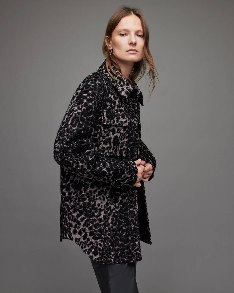 Allsaints Jessa Leopard Jacka Dam Svarta Vita | SE.WO056X-250