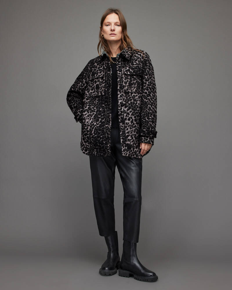 Allsaints Jessa Leopard Jacka Dam Svarta Vita | SE.WO056X-250