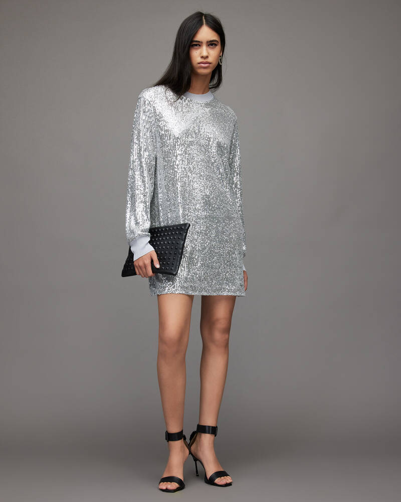 Allsaints Juela Mini Sequin Klänning Dam Silver | SE.WD167W-34