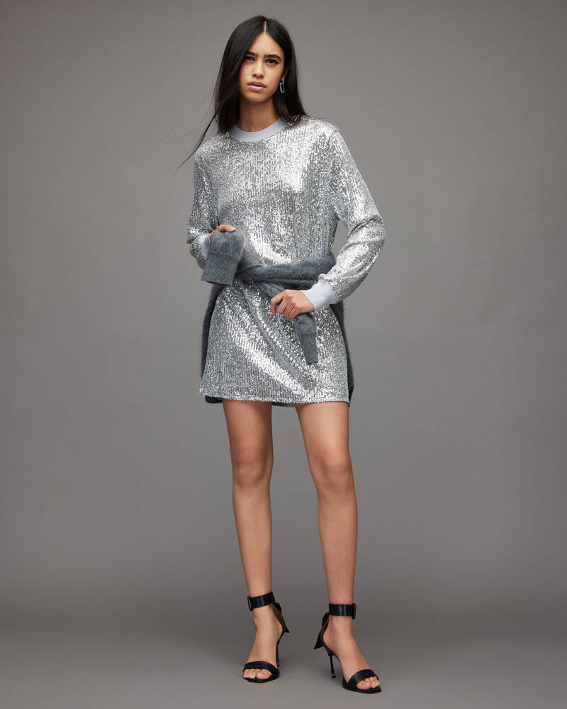 Allsaints Juela Mini Sequin Klänning Dam Silver | SE.WD167W-34