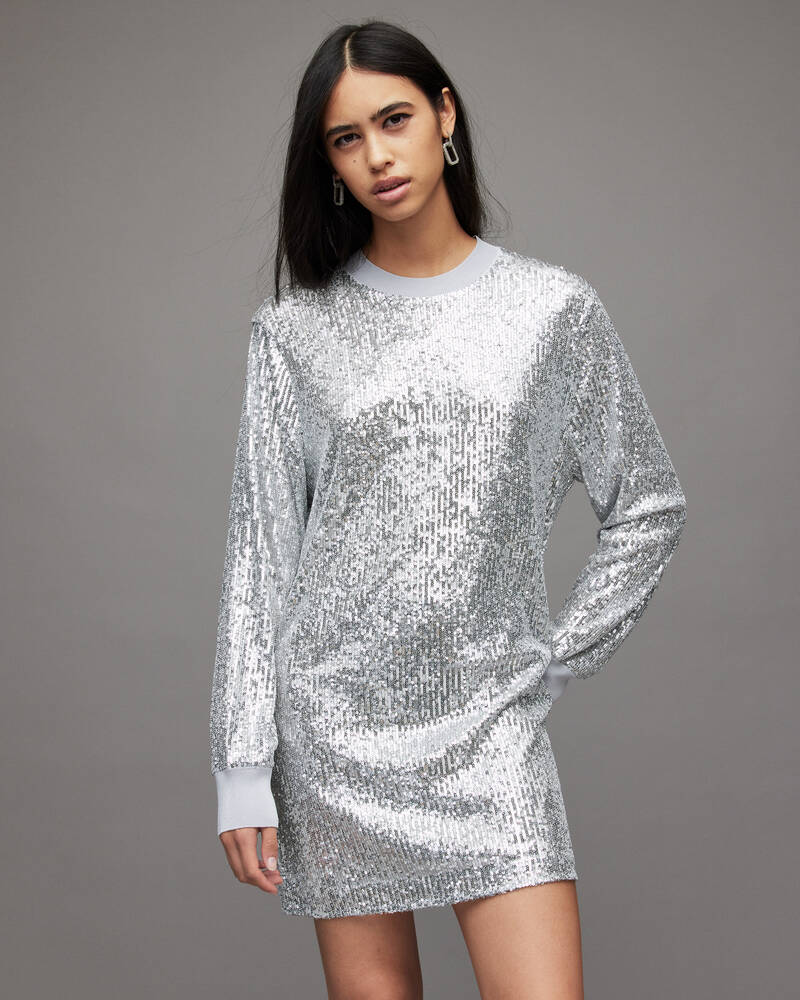 Allsaints Juela Mini Sequin Klänning Dam Silver | SE.WD167W-34