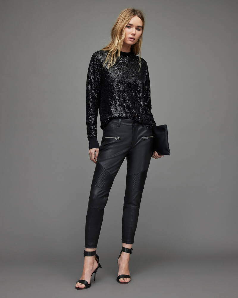 Allsaints Juela Sequin Jumper Stickat Dam Svarta | SE.WK001X-5