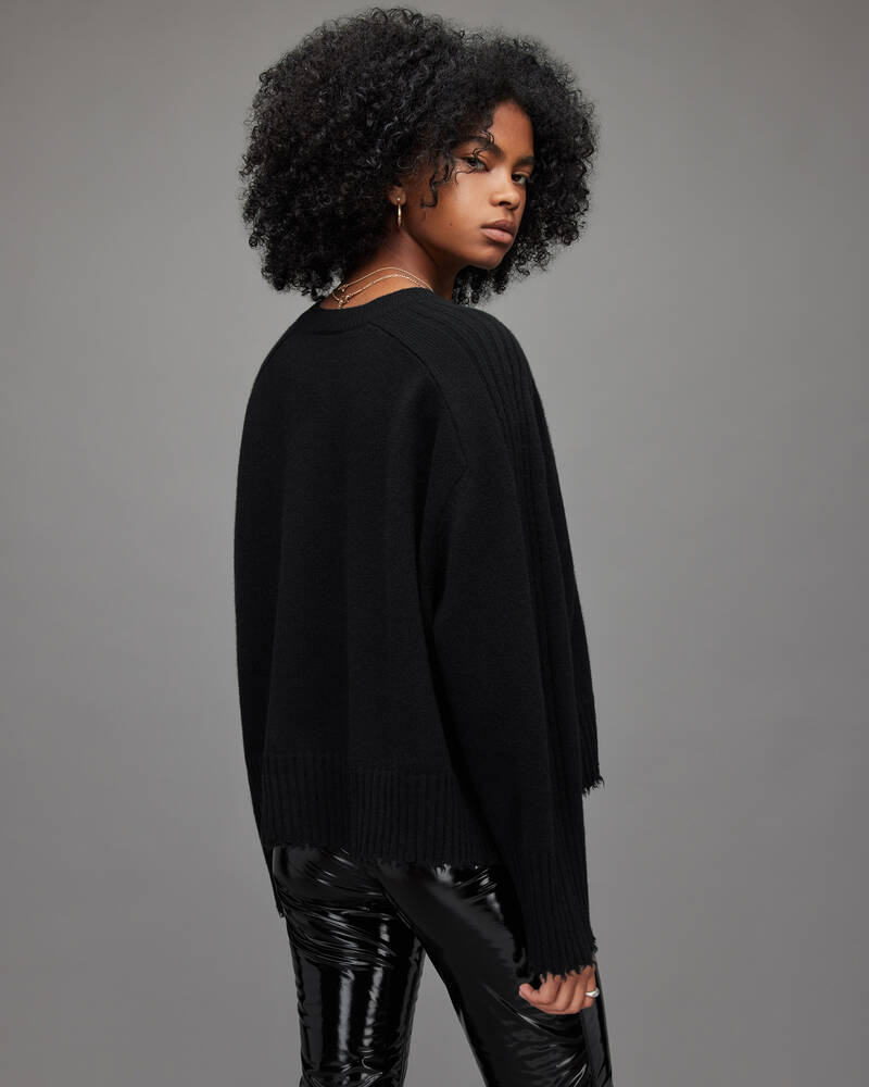 Allsaints Kiera Cashmere Crew Jumper Stickat Dam Svarta | SE.WK007V-5