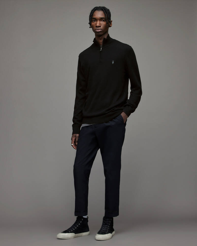 Allsaints Kilburn Zip Funnel Neck Jumper Stickat Herr Svarta | SE.MK112T-5