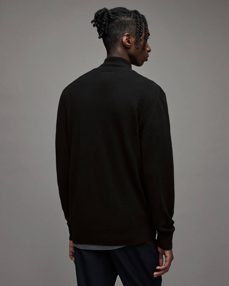 Allsaints Kilburn Zip Funnel Neck Jumper Stickat Herr Svarta | SE.MK112T-5