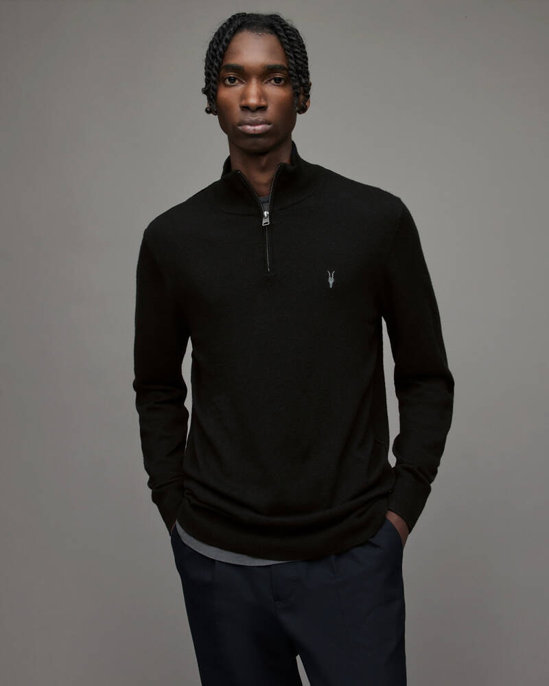 Allsaints Kilburn Zip Funnel Neck Jumper Stickat Herr Svarta | SE.MK112T-5