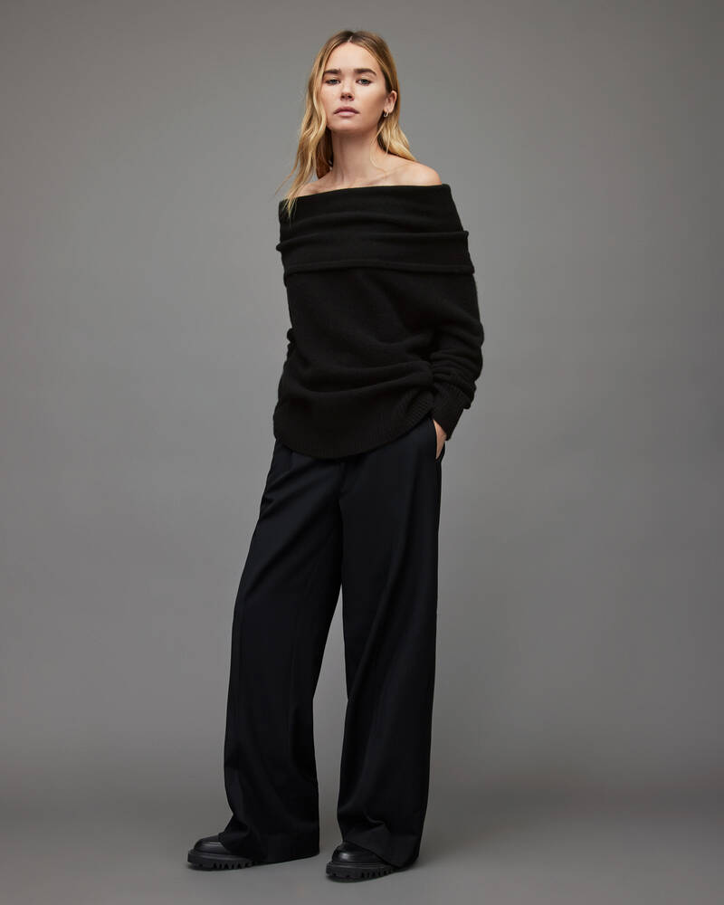 Allsaints Lea Off Shoulder Jumper Stickat Dam Svarta | SE.WK004W-5