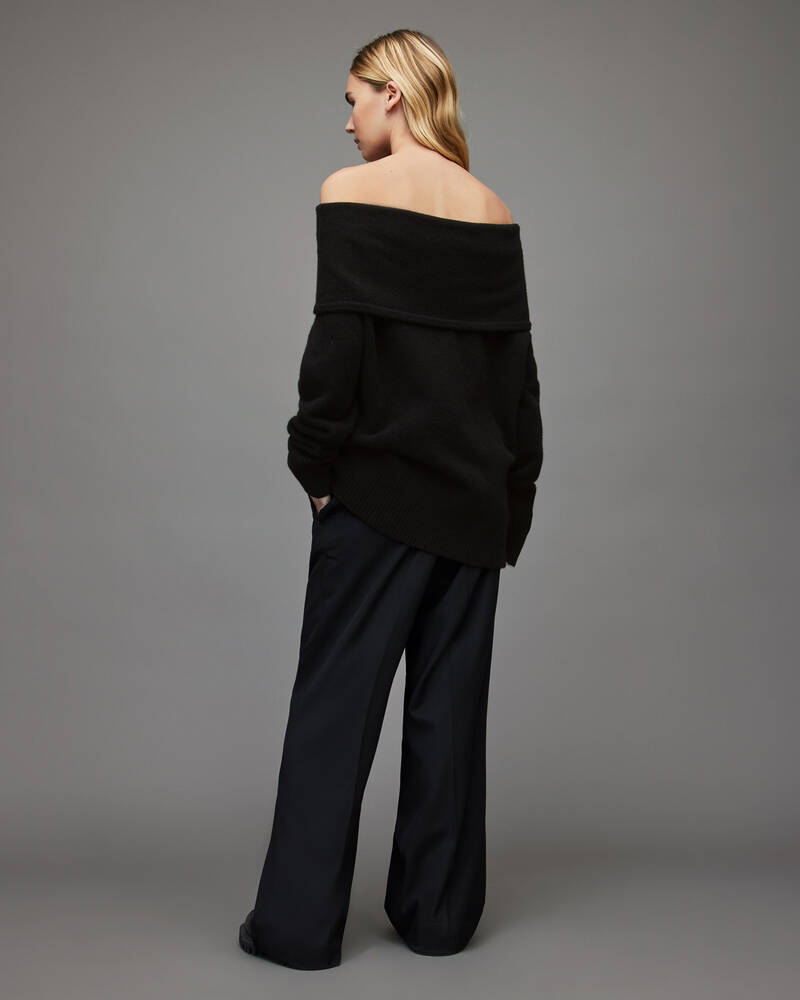 Allsaints Lea Off Shoulder Jumper Stickat Dam Svarta | SE.WK004W-5