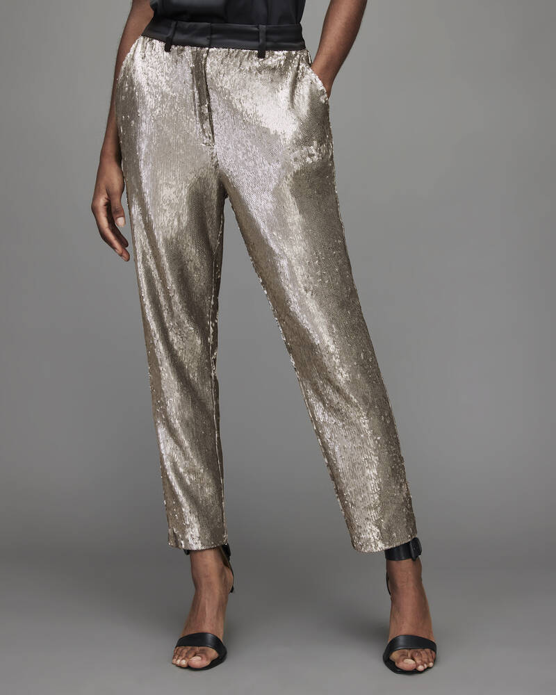 Allsaints Leigh Sequin Slim Långbyxor Dam Silver | SE.WT029X-34