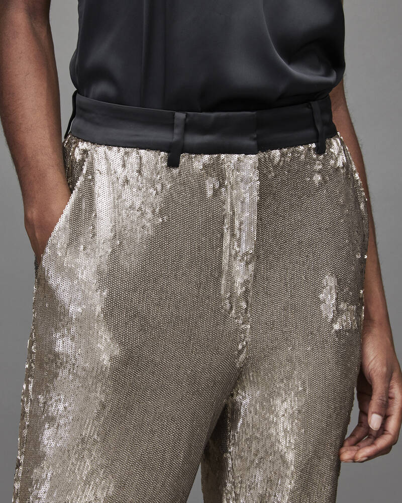 Allsaints Leigh Sequin Slim Långbyxor Dam Silver | SE.WT029X-34