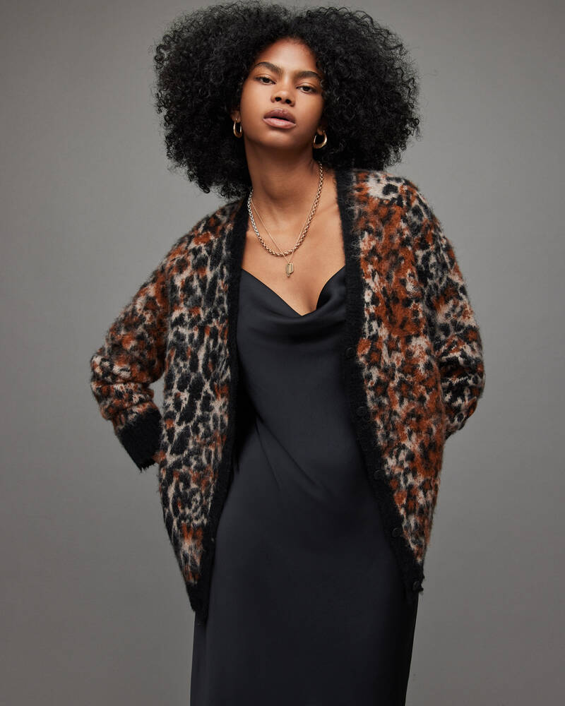 Allsaints Leopard Star Cardigan Stickat Dam Bruna Olika Färger | SE.WK039X-7794