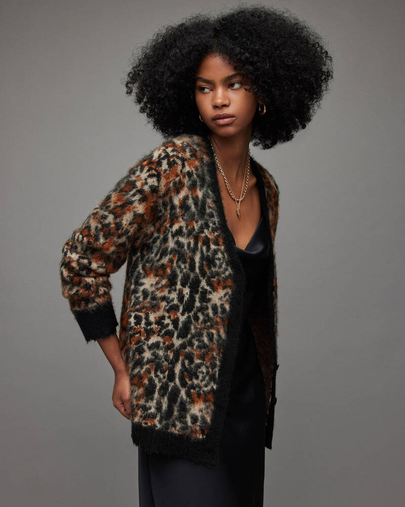 Allsaints Leopard Star Cardigan Stickat Dam Bruna Olika Färger | SE.WK039X-7794