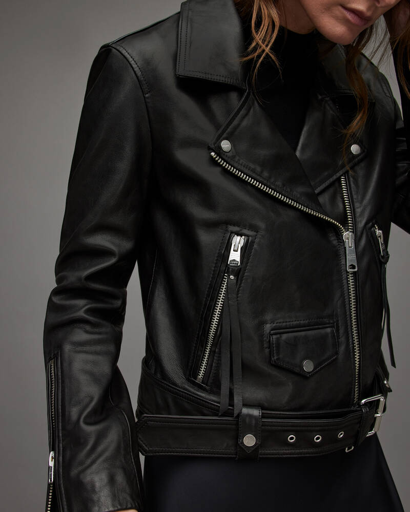 Allsaints Luna Läder Biker Jacka Dam Svarta | SE.WL046T-5