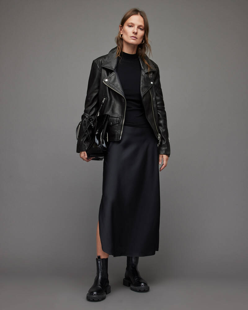 Allsaints Luna Läder Biker Jacka Dam Svarta | SE.WL046T-5